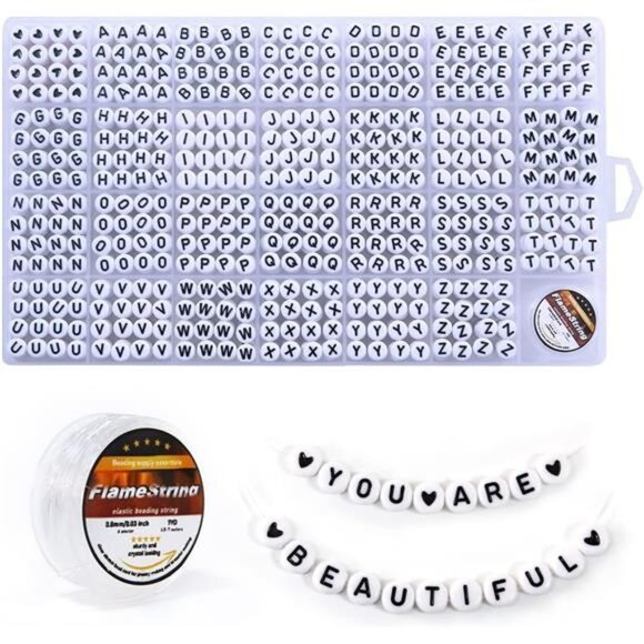 1400 pcs Letter Beads, 4x7 mm Acrylic Beads, Beads for Jewelry - Picture 1 of 7